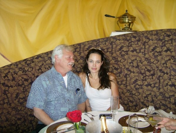 Angelina Jolie and myself drinking Champagne and eating Cold Smoked Salmon.  She enjoyed it the plates are empty !!!
